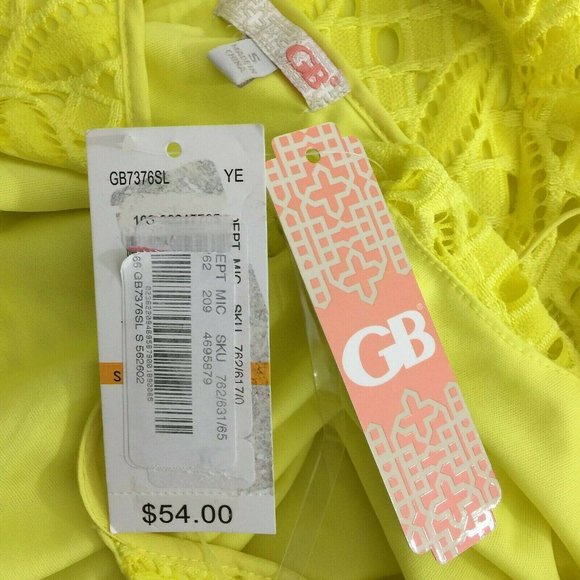 NWT Gianni Bini GB Yellow Lace Dress S Sleeveless High Neck Keyhole Back Overlay - Picture 2 of 11